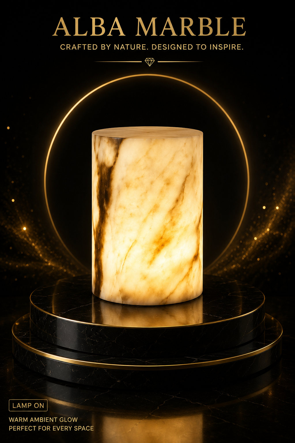 Alba Marble Lamp glowing